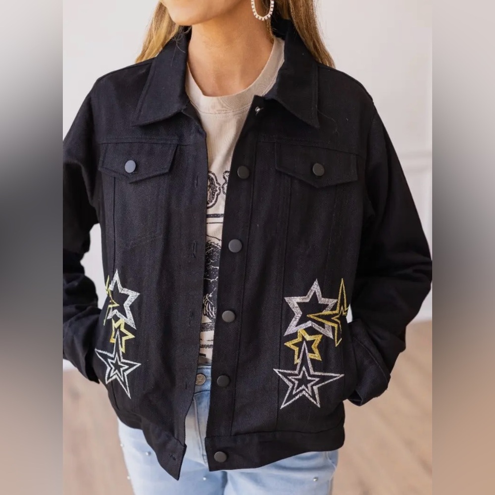 Black Star Embroidered Jacket With Western Details On Back